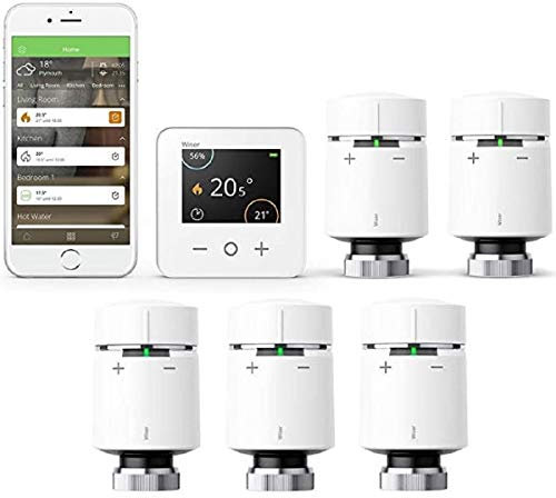 Drayton Wiser Multi-Zone Smart Thermostat and 2 Radiator Thermostat Kit for Conventional Boilers - Heating and Hot Water Control, White