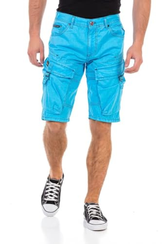 Cipo & Baxx Herren Shorts Capri Kurze Hose Denim Jeans Cargo Kontrastnähte CK229