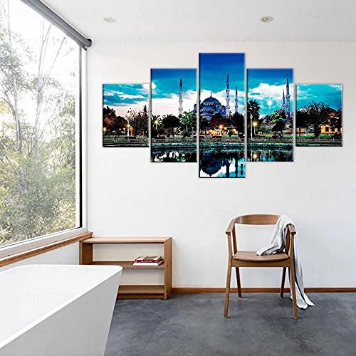 MPPSU Istanbul-Blaue-Moschee-Poster Wanddekoration Wohnzimmer Leinwandbild Jugendzimmer Poster Set Modern 5 Teiliges Wandbild Bedroom Decor XXL Bilder Mit Rahmen 150 * 80cm