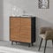 [en.casa] Beistellschrank Gnosjö 80x30x93cm Kommode mit 4 Schranktüren Wohnzimmerschrank Metallgestell Schwarz/Dunkler Holzton