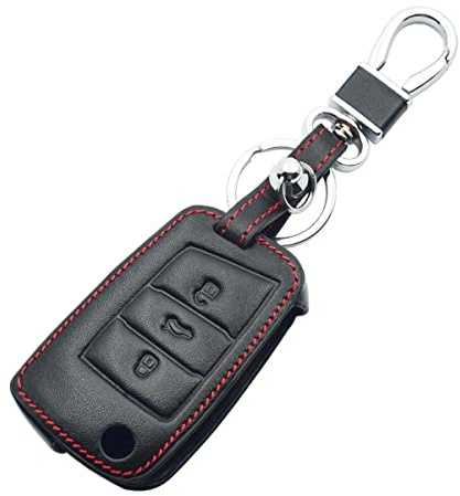Coque de clé de voiture en cuir véritable pour VW Golf 7 MK7 Polo 3 boutons Coque de protection avec porte-clés Accessoires