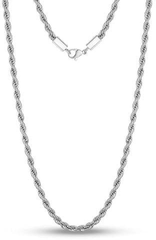 Cadoline Chunky Silver Necklace 316L Stainless Steel Men's Jewellery 2mm 26 Inch Knot Rope