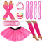 80s Fancy Dress Neon Accessories Tutu Party Costume, Adult Leg Warmers, Fishnet Gloves, 1980s Style Necklace Beads, Neon Hoop Earrings, Gummy Bracelets Womens Hen Party Rave Outfit (Pink)