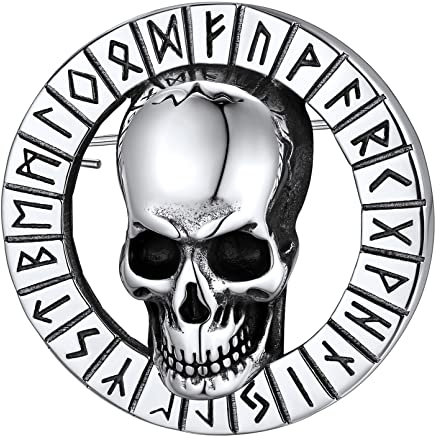 FaithHeart Satan Totenkopf Brosche für Herren Männer Punk Gotik Totenschädel Brosche mit Rune Symbol für Freunden Ehemann