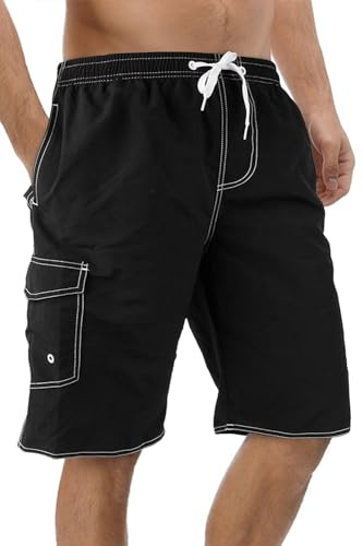 Srnede Mens Swim Trunks Swimming Trunks Swim Shorts Quick Dry 11 Inch with Mesh Lining Funny Swimwear Bathing Suits Black
