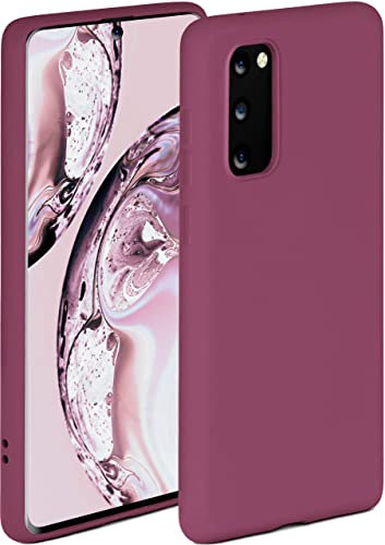 ONEFLOW Coque de protection souple en silicone avec bords surélevés et double couche Compatible avec Samsung Galaxy S20 FE/FE 5G Prune mat