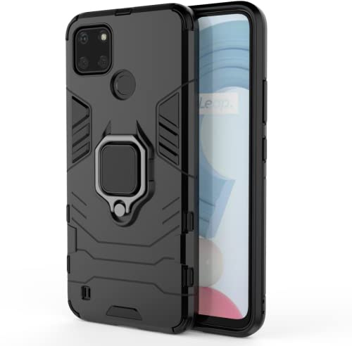 HONLEN Hülle Kompatibel für Realme C21Y / Realme C25Y Handyhülle, (6.5 Inches) [Stoßfeste][Kratzfest] Case mit 360 Grad Drehhalter Rüstung Schutz Cover Schwarz