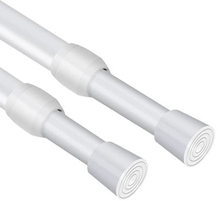 Vista 105-190cm Extendable Curtain Poles No Drill Tension Rods Extendable Curtain Rod Adjustable for DIY Projects, Cupboard, Kitchen, Bathroom, Bookshelf, Wardrobe, Window, 2 Pack White