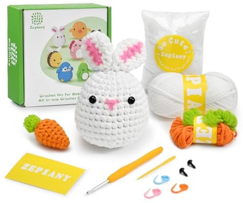 Häkelsets für Anfänger – All-in-One Häkelset Tiere, Deutsches Video-Anleitungen zum Selbermachen, Amigurumi Set, Hase und Karotte-Häkelsets