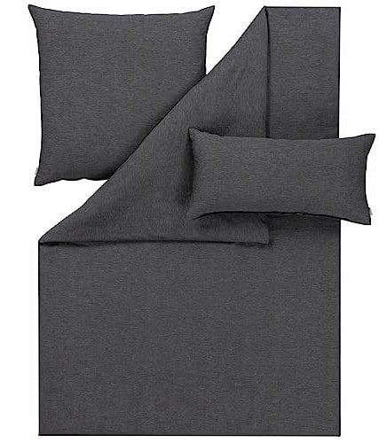 ESTELLA Halbleinen Bettwäsche Alvaro anthrazit, 1 Bettbezug 155 x 220 cm + je 1 Kissenbezug 80 x 80 cm + 40 x 80 cm