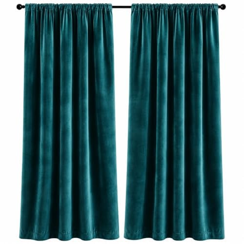 Samt Gardinen Blickdicht mit Kräuselband 140x245 cm – Thermo Verdunkelungsvorhänge für Wohnzimmer, weicher Samtvorhang (1, Petrol)