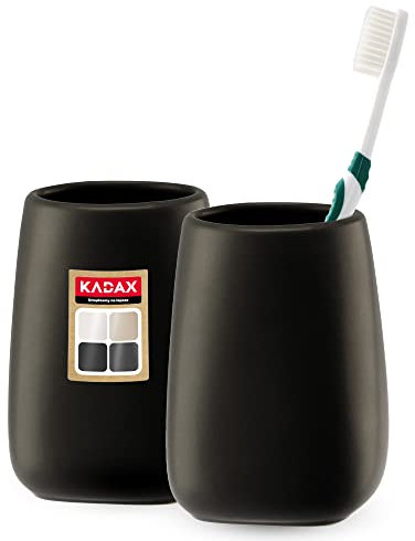 KADAX Vasos de baño de cerámica para cepillos de dientes, portacepillos de dientes, taza de agua, esmerilado (2 unidades), color negro