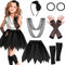 Boyiee 10 Pcs 80s Costume Accessories for Girls Neon Tutu Leg Warmers Fishnet Gloves for Kids Teen Fancy Dress for Girls(Black)