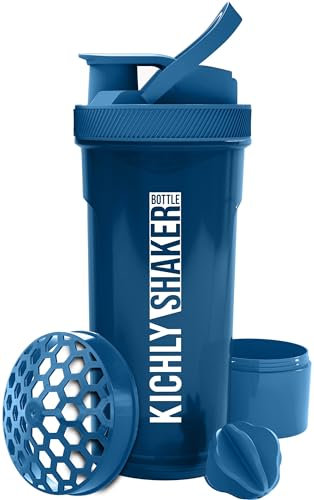 KICHLY Shaker Bouteille shaker en plastique de pour pré-et après l'entraînement avec boîte à protéines Twist & Lock - Bleu marine, Pack de 1