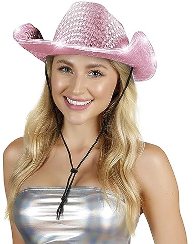 JIAHG LED Licht Up Cowboyhut Blinkende Lichter Cowgirl Hut Leuchtende Hüte Mütze Licht Up Pailletten Hut Disco Outfit für Weihnachten, Halloween, Geburtstag, Hochzeit, Festival, Party
