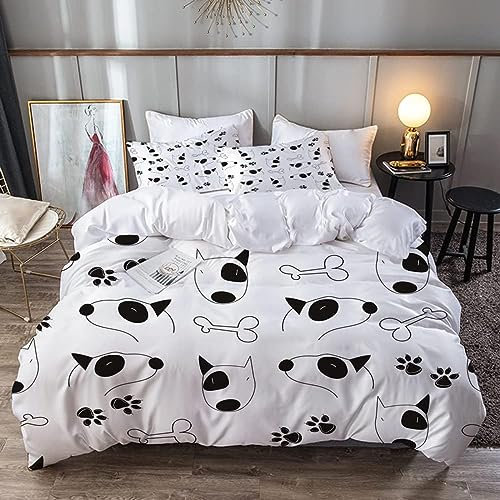 ETERIO Bettwäsche 135x200 3D Schwarz Und Weiß Bullterrier Bettwäsche Set Weich Bequem Mikrofaser Bettbezug mit 2 Kissenbezug 80x80 cm 3 Teiliger Bettbezüge Set für Kinder Jungen Mädchen