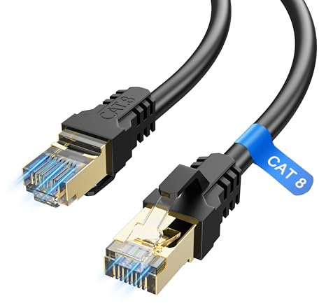YSONG Cat 8 Ethernet Cable 2m,High Speed 40Gbps,2000Mhz,26AWG,Gold Plated RJ45 Connector,for Outdoor&Indoor Weatherproof UV,for/PC/Modem/Router/Gaming,Faster Than Cat7/Cat6/Cat5