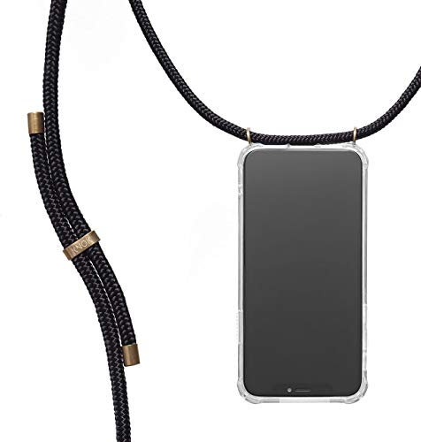 KNOK Handykette Kompatibel mit Apple iPhone 15 PRO - Silikon Hülle mit Band - Handyhülle für Smartphone zum Umhängen - Transparent Case mit Schnur - Schutzhülle mit Kordel in Schwarz