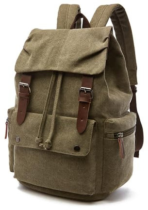 XINYASEE Hombres Mujeres Lienzo Impermeable Vintage Laptop Mochila Senderismo Bolsa de Viaje Unisex Retro Mochila Universitaria 15 Laptop Bolsa de Viaje Escuela Camping Lienzo (verde)