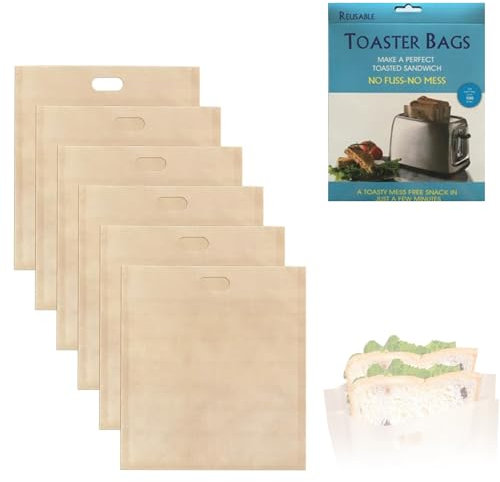 ieron Lot de 6 sacs à grille-pain réutilisables, antiadhésifs, en plastique téflon robuste, faciles à ouvrir, sacs à grille-pain pour grille-pain, micro-ondes, grille-pain, sacs lavables 16 x 18 cm