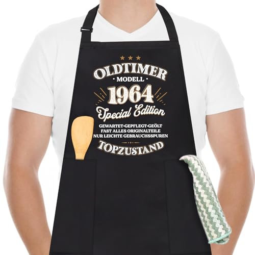 Livdouyu 60 Geburtstag Mann, Geschenke zum 40/50/60 Geburtstag Mann, Grillschürze für Männer Lustig, Wasserdichte Grillschürze Küchenschürze, Männer Geschenkideen