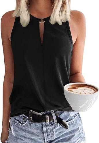 Tanmolo Damen Tank Top Ärmellos Oberteile Sommer Tanktops V-Ausschnitt Blusentop Strand Sexy Vest Top Bluse Schwarz, S