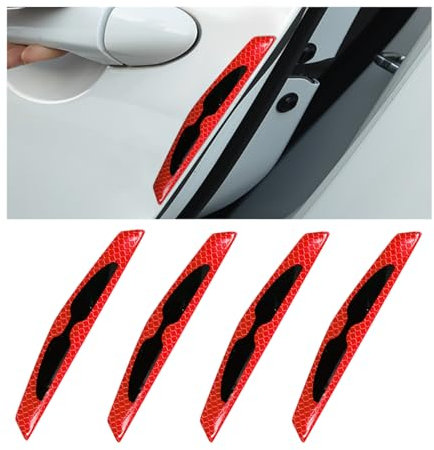 JNNJ 4 Pieces Door Reflective Sticker, long attractive bumper strips, Universal Auto Bumper Guard Anti-Scratch Protector Trim Stickers, Exterior Accessories for Most Cars Trucks SUVs(Red)