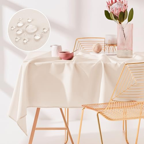 room99 Aura Tischdecke 140 x 220 cm Tischtuch Tafeldecke Fleckschutz Abwaschbar Wasserabweisend Schmutzabweisend Polyester Rechteckig Bankett-Dekoration Ganzjährig Helle Creme