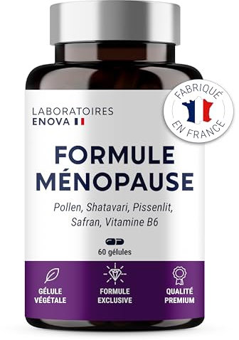 FORMULE MÉNOPAUSE | Bouffées de Chaleur, Fatigue et Équilibre émotionnel | Pollen, Shatavari, Pissenlit, Safran et Vitamine B6 | 60 Gélules | Fabriqué en France