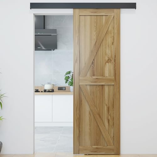 JUBEST Kit de herrajes para puerta de granero de 152 cm, riel de aleación de aluminio oculto para puerta corrediza, color negro