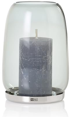 AdHoc WL61 Windlicht für In- & Outdoor YUNA 16,5 cm | Premium Kerzenhalter aus Borosilikatglas | für Teelichter, Kerzen oder LED-Kerzen | mundgeblasene Unikate im skandinavischen Design | Rauchgrau