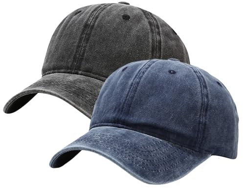 XYIYI 2 Pack Schwarz Marine Unisex Washed Vintage Baseballkappe Golf Dad Hat Einstellbare Klassische Low Profile Plain Cap für Herren Damen