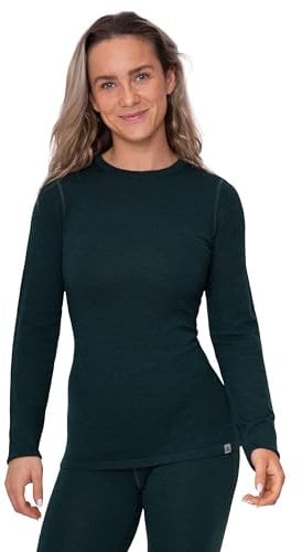 DANISH ENDURANCE Camiseta de Manga Larga de Lana Merino para Mujer, Ropa Interior Térmica Premium, Verde Oscuro, 2XL