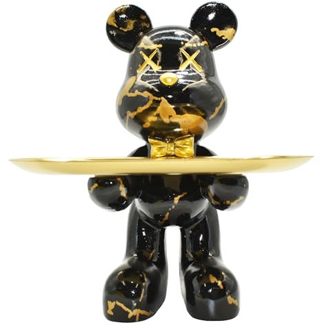 Natural Design Architecture Lifestyle N Adam & Friends Butler-Maus-Statue mit Schlüsselablage für Eingangsbereich, Tischdekoration, witzige Heimdekoration, Mausfigur aus schwarzem Marmorharz