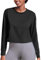 PINSPARK Damen Sport Tshirt Langarm Langarmshirt Trainingsshirt Running Fitness Shirts Sportbekleidung Frauen Laufshirt für Wandern Trekking Gym Schwarz L