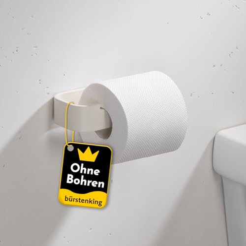 Bürstenking Toilettenpapierhalter ohne Bohren – moderner Klopapierhalter zum Kleben – Selbstklebende Toilettenpapierhalter – WC Rollenhalter mit 3M Kleber – Matt Cremeweiß – Rechts