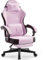 Dowinx Gaming Stuhl Stoff mit Frühling Kissen, Massage Lendenwirbelstütze Bürostuhl mit Fußstütze für Erwachsene, Ergonomischer Gaming Sessel Groß und Hoch für Office Gaming 135KG, Rosa
