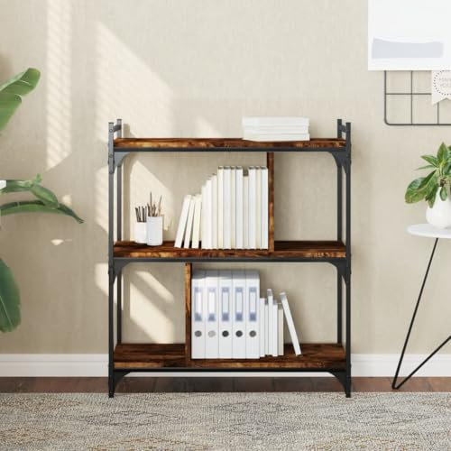 Iiaky Bookcase 3-Tier Smoked Oak 76x32x88 cm Engineered Wood-Wooden Bookcase,Free Standing Shelving Stand Rack,Bookshelf Storage Display Unit