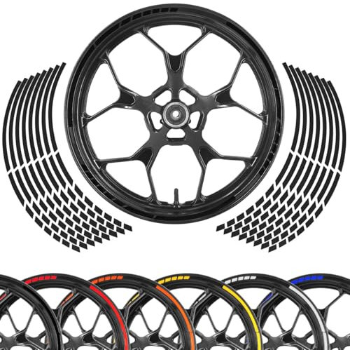 Area1 Motorrad Motorroller Felgenrandaufkleber 15-25 Zoll, schwarz, Set für 2 Felgen Vorder- und Rückseite
