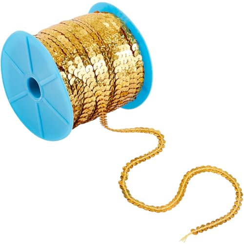 SOFPLATE 100 Yards Gold Paillettenbesatz 6mm Flache Paillettenstreifen Metallic Paillettenstrang Stoff Paillettenschnur Holografische Glitzer Pailletten Zum Basteln Nähen Kleid Kostüm Stirnband Franse