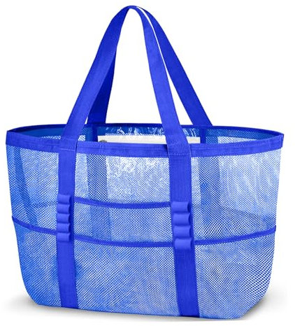 ONCCI Strandtasche Damen Strandtasche XXL Familie, Mesh Beach Bag Shopper Damen Tote Bag für Strand Reisen Einkaufen Picknick und Alltag (dunkle Blau)