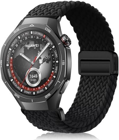 MokaZii 22mm Correa Compatible con Huawei Watch Ultimate 2 / GT 6/6 Pro/GT 5/5 Pro, Nailon Deportivo Unisex band, Magnética Elásticos Correas para Huawei Watch 5/4 / Buds/Ultimate - Negro