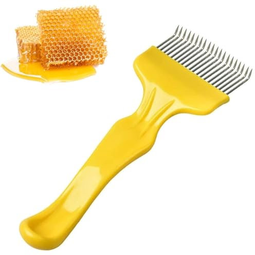 Edelstahl Entdeckelungs Gabel, Bienen Entdeckelungsgabel,Honig Kamm Imkereiausrüstung Zubehör,Imkerei-Schnitt-Honig-Schaber-Schaufel,mit Gelb Plastik Handgriff Imkerei Werkzeug mit 21 Zinken