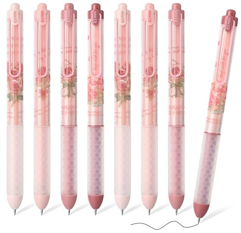 BAYTORY 8 x einziehbare Gelstifte, glattes Schreiben, schwarze Tinte (Rosa) | Gelschreiber mit ästhetischem Stiftschaft für Tagebuch, Notizen, Skizzieren