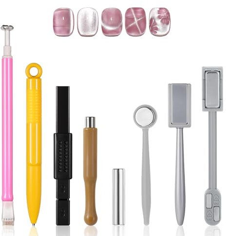 Andibro 8 Stück Nail Art Werkzeug Magnetstift,Nagel Magnet Stick Set Nail Art Werkzeug DIY Magic 3D Cat Eye Magnet Stick Verwendung mit Cat Eye Gel Pulver oder Nagellack für Katzenauge UV Gel Polnisch