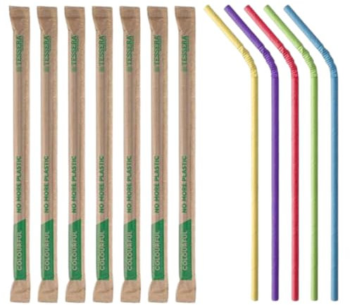 HOT BARGAINS 500 x Multicolor Paper Flexible Drinking Straws Individually Wrapped 21 cm Long, 6mm Dia U Shaped Straws Food Grade Disposable Paper Straws (500)
