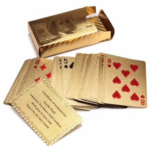Generisch 2 Decks Black Gold Standard Spielkarten PVC Wasserdicht Pokerkarten Set, Wasserfestes Kartenspiel 52 Card Deck (Gold)