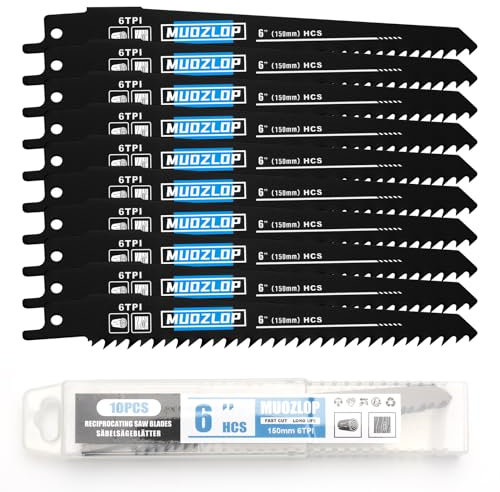 MUOZLOP 10 Pack 150mm Säbelsägeblätter Set,6 TPI Sägeblätter für Säbelsäge,für Holz Säbelsägeblätter (10, 6TPI,150mm)