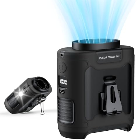 PlanCiTi Ventilador portátil con clip de cintura AI, batería recargable mejorada de 10000 mAh, ventilador personal con cinturón portátil, 16000 rpm, potente camisa de 5 velocidades con