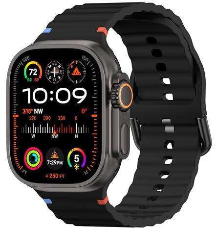 Sport Strap Compatible with Apple Watch Straps 44mm 45mm 46mm 49mm 42mm 41mm 40mm 38mm for Women Men,Waterproof Soft Silicone Band for iWatch Strap Series 10 9 8 7 6 5 4 3 2 1 SE Ultra - Black